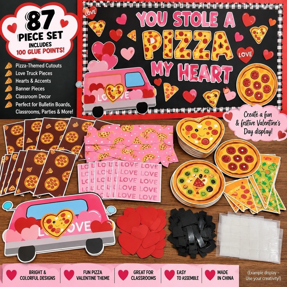 G0265-87 Pc Valentine's Day Pizza Bulletin Board Love You Pizza Classroom